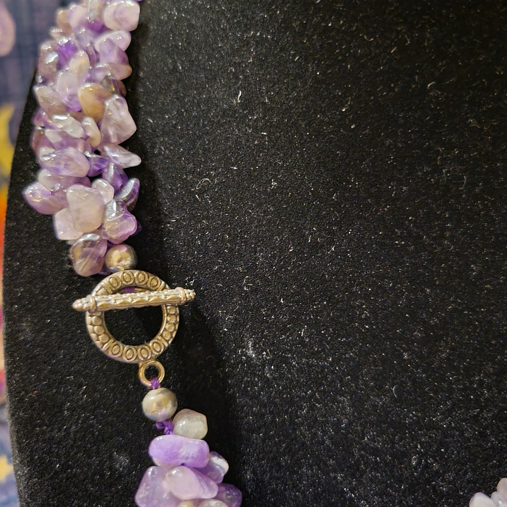 Amethyst Chip Cluster Necklace W/ Sterling Silver Clasp - Picture 4 of 7